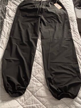 Albion Black Cropped Elastic Hem Jogger Pants